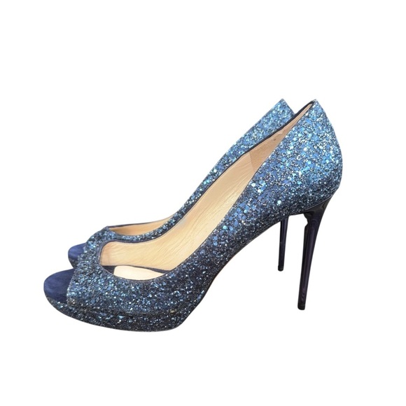 JIMMY CHOO Luna Multi Glitter Petrol Heels Pumps 100 EU Size 39.5 - Picture 3 of 14